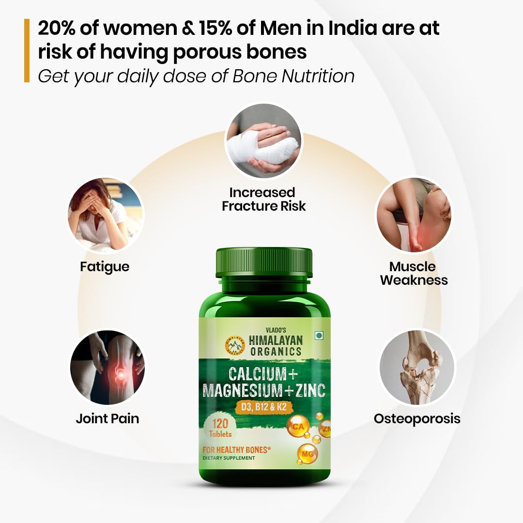 Himalayan Organics Calcium Magnesium Zinc Supplement with Vitamins D3, B12, K2, Vegetarian Tablets - close-up detail (22)