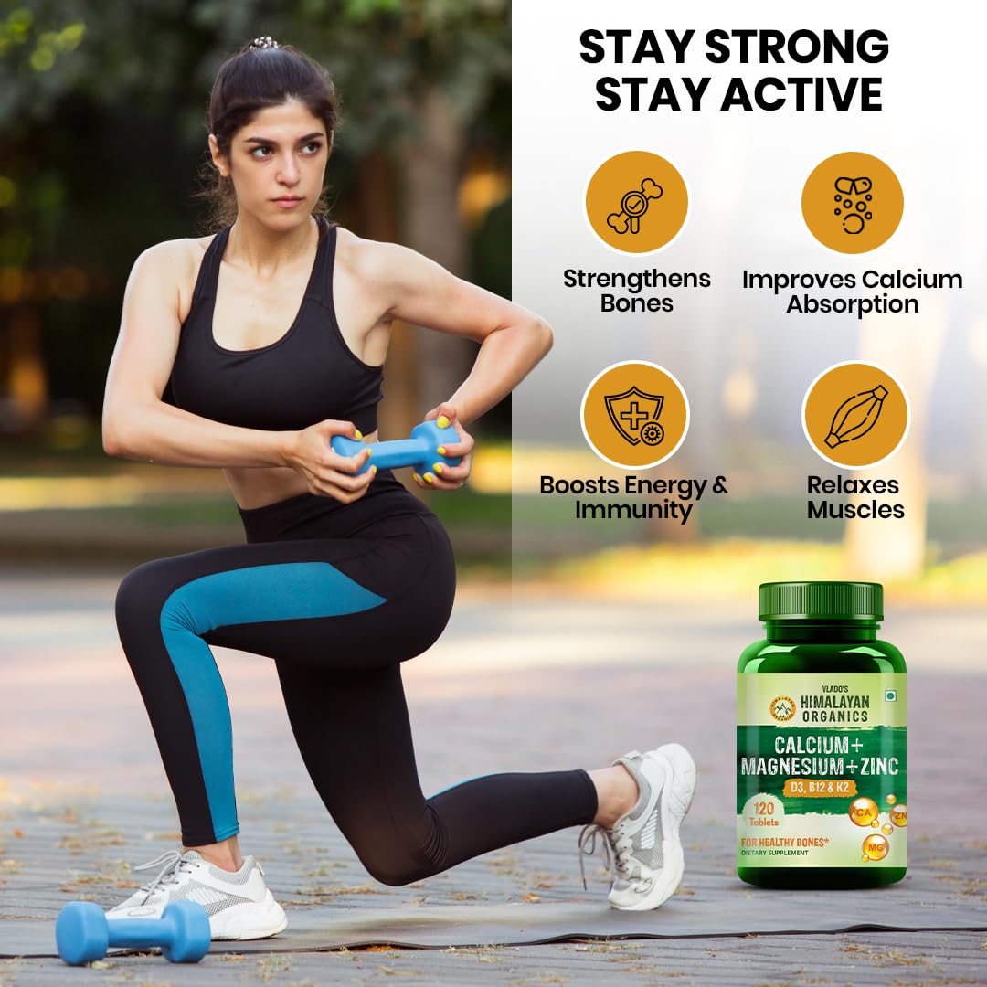 Himalayan Organics Calcium Magnesium Zinc Supplement with Vitamins D3, B12, K2, Vegetarian Tablets - size and scale (24)