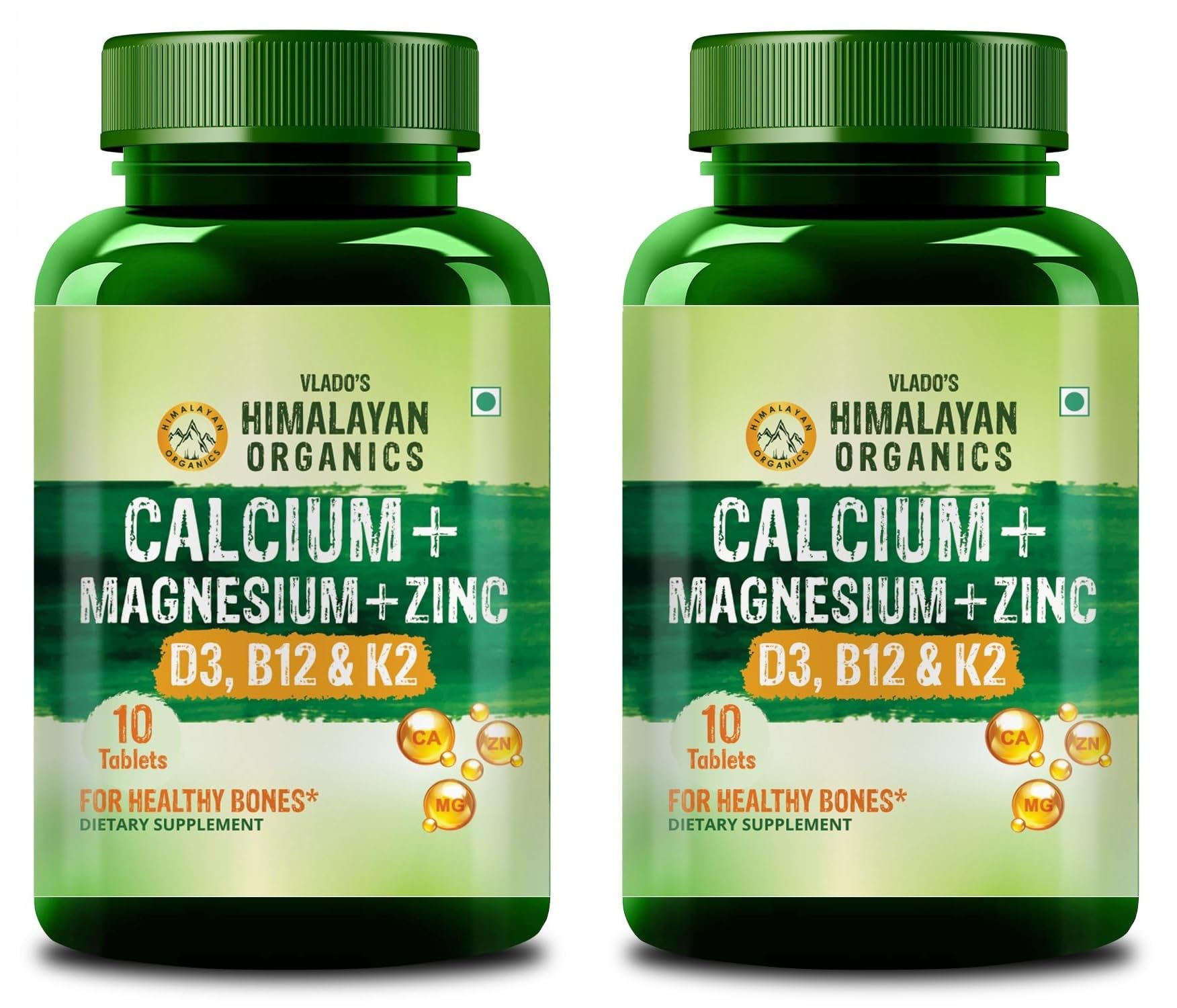 Himalayan Organics Calcium Magnesium Zinc Supplement with Vitamins D3, B12, K2, Vegetarian Tablets (4)