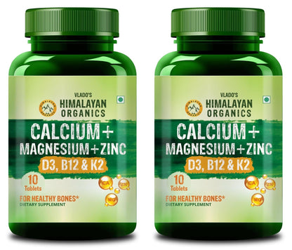 Himalayan Organics Calcium Magnesium Zinc Supplement with Vitamins D3, B12, K2, Vegetarian Tablets (4)