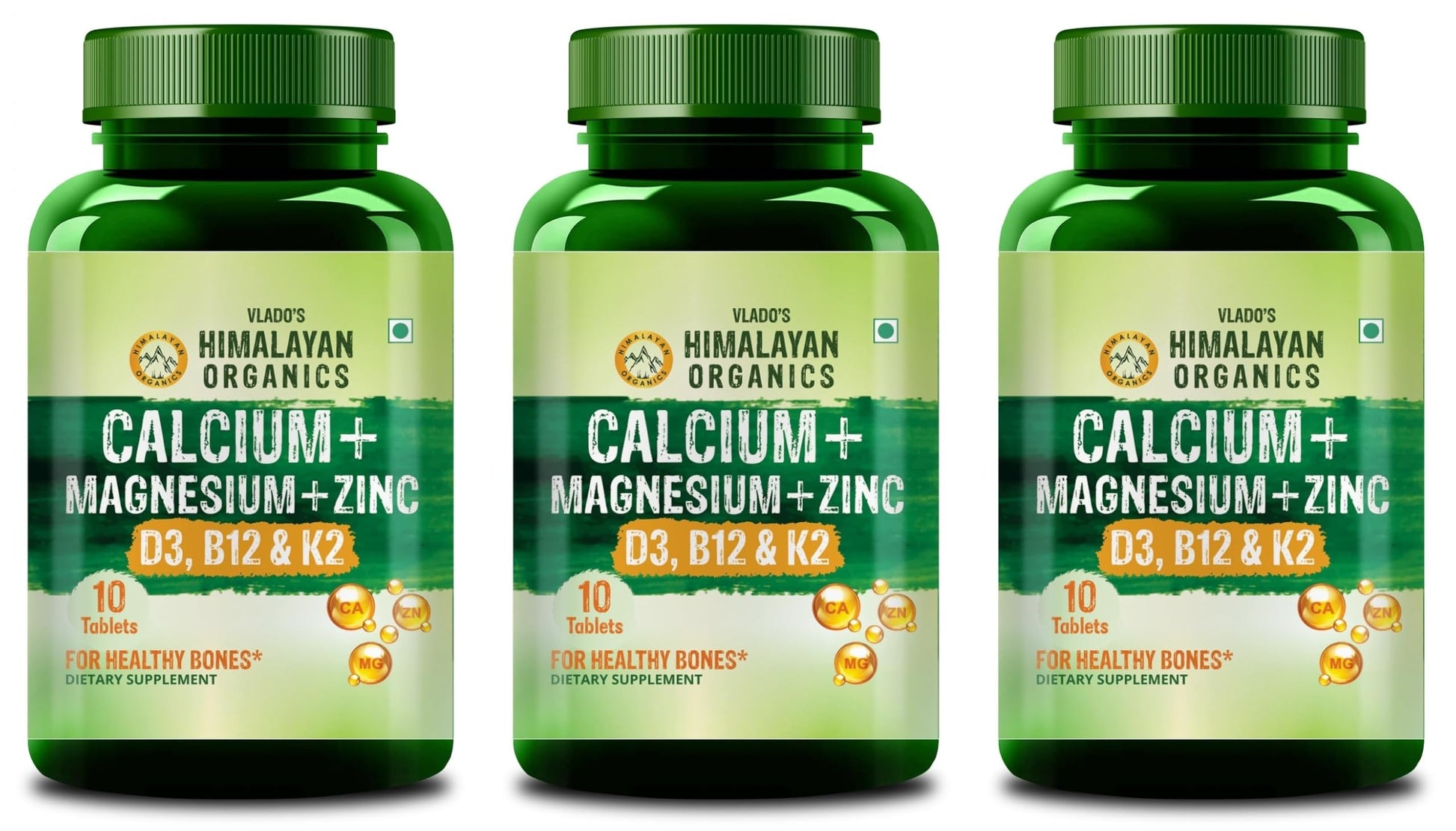 Himalayan Organics Calcium Magnesium Zinc Supplement with Vitamins D3, B12, K2, Vegetarian Tablets (5)