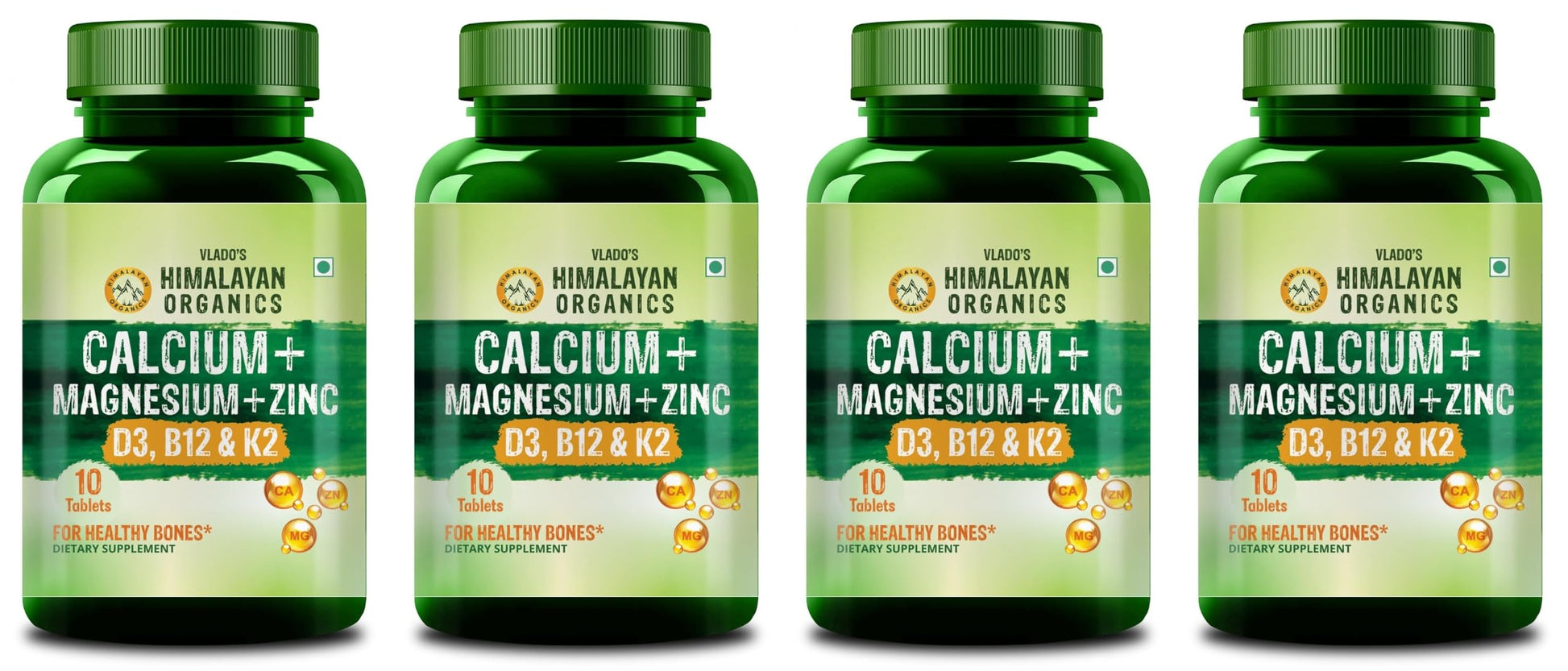 Himalayan Organics Calcium Magnesium Zinc Supplement with Vitamins D3, B12, K2, Vegetarian Tablets (6)