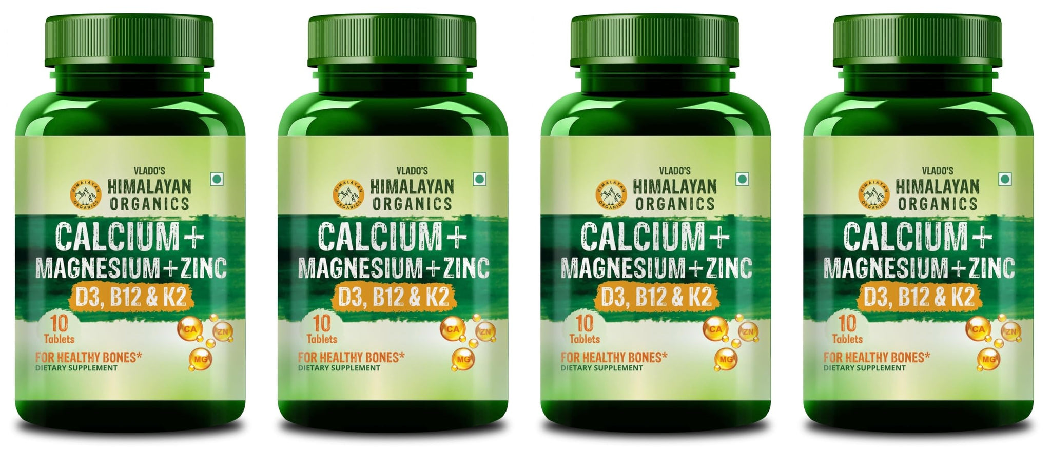 Himalayan Organics Calcium Magnesium Zinc Supplement with Vitamins D3, B12, K2, Vegetarian Tablets (6)