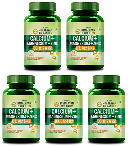 Himalayan Organics Calcium Magnesium Zinc Supplement with Vitamins D3, B12, K2, Vegetarian Tablets (7)