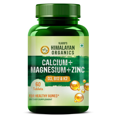 Himalayan Organics Calcium Magnesium Zinc Supplement with Vitamins D3, B12, K2, Vegetarian Tablets (8)