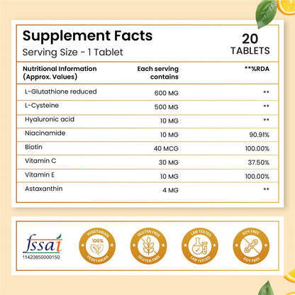 HIMALAYAN ORGANICS L-Glutathione Effervescent Tablets, 1150mg, 20 Count (Pack of 1) - front view