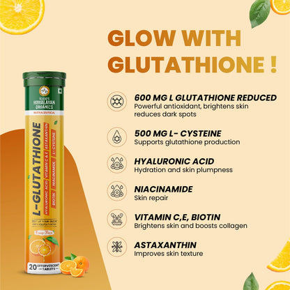 HIMALAYAN ORGANICS L-Glutathione Effervescent Tablets, 1150mg, 20 Count (Pack of 1) - packaging