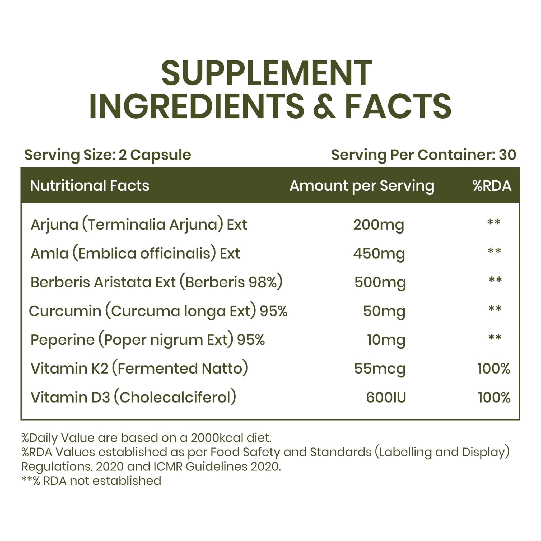 Himalayan Organics Vlado's Arjuna Amla Berberine Curcumin Herbal Supplement, 60 Veg Capsules - front view