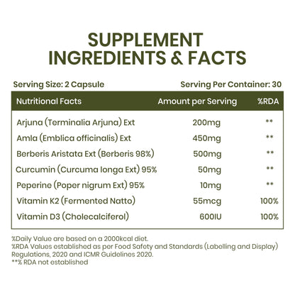Himalayan Organics Vlado's Arjuna Amla Berberine Curcumin Herbal Supplement, 60 Veg Capsules - front view
