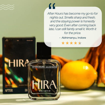 HIRA After Hours Eau de Parfum for Men, 50ml, Citrus Jasmin Woody Notes, HIRA-AH-50 - ingredients panel