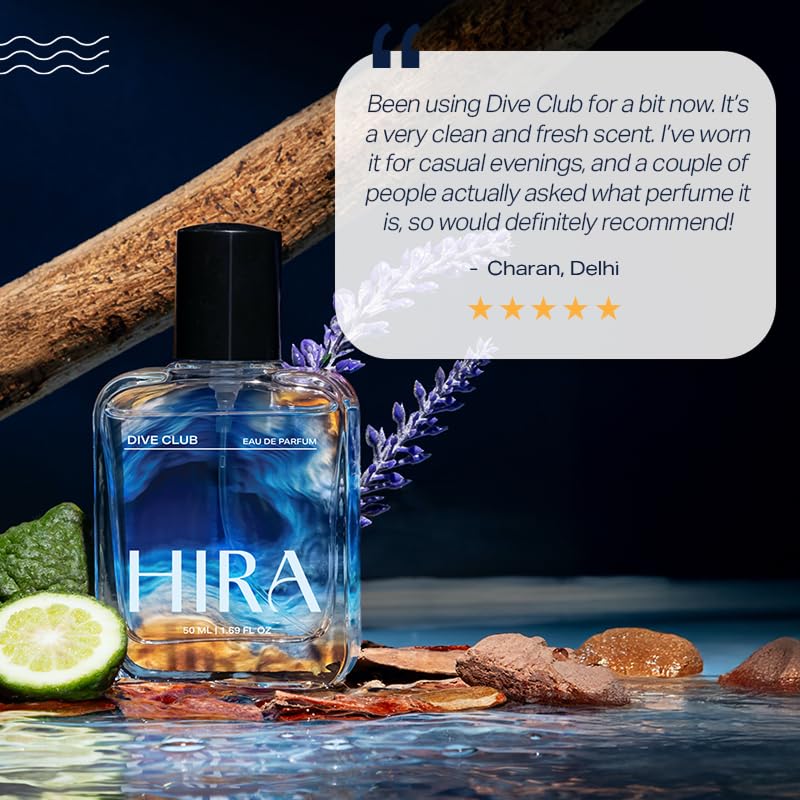 HIRA Dive Club Eau De Parfum for Men, 50ml, Fresh Woody Musky Spicy Fragrance - ingredients panel