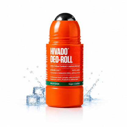 HIVADO Refillable Roll-On Deodorant 40ml with Cooling Stainless Steel Ball Applicator, Aluminium-Free, Alcohol-Free, Unisex