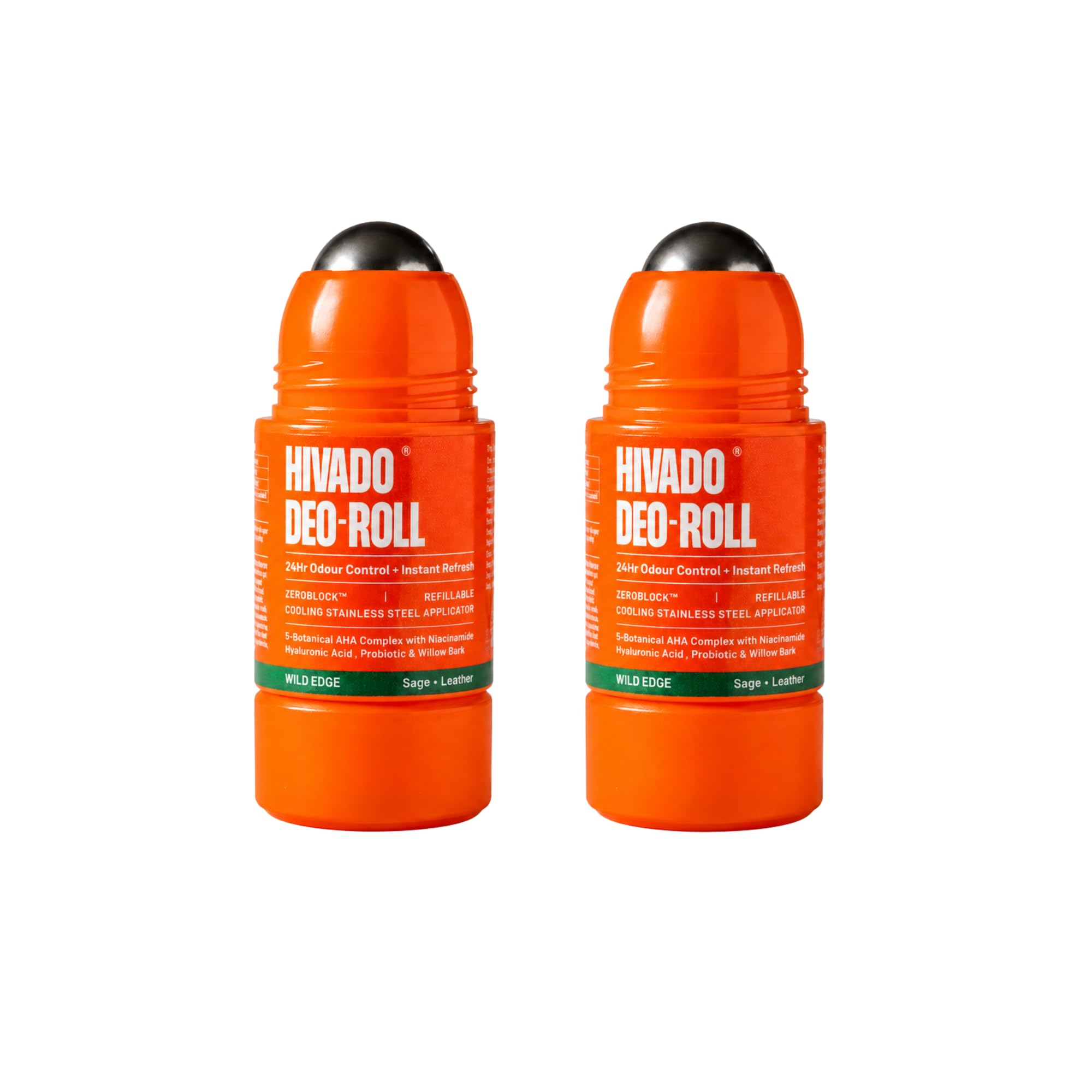 HIVADO Refillable Roll-On Deodorant 40ml with Cooling Stainless Steel Ball Applicator, Aluminium-Free, Alcohol-Free, Unisex (