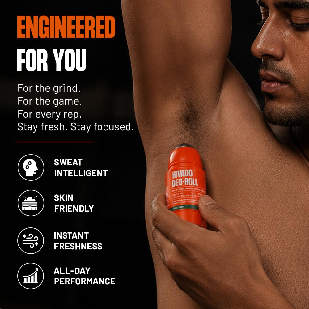 HIVADO Refillable Roll-On Deodorant 40ml with Cooling Stainless Steel Ball Applicator, Aluminium-Free, Alcohol-Free, Unisex -