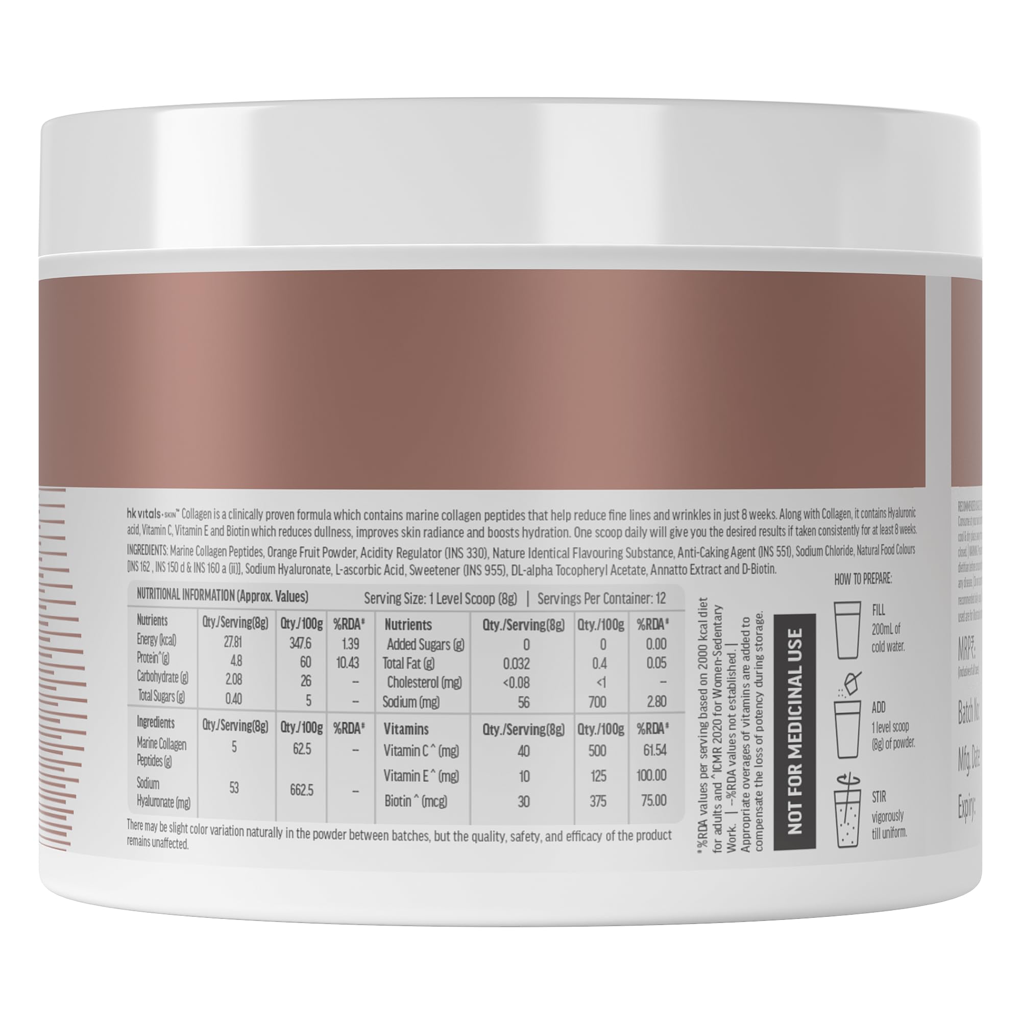 HK Vitals Collagen Powder Supplement, Marine Collagen with Vitamin C, E, Biotin and Hyaluronic Acid, Unisex Nutritional Suppl