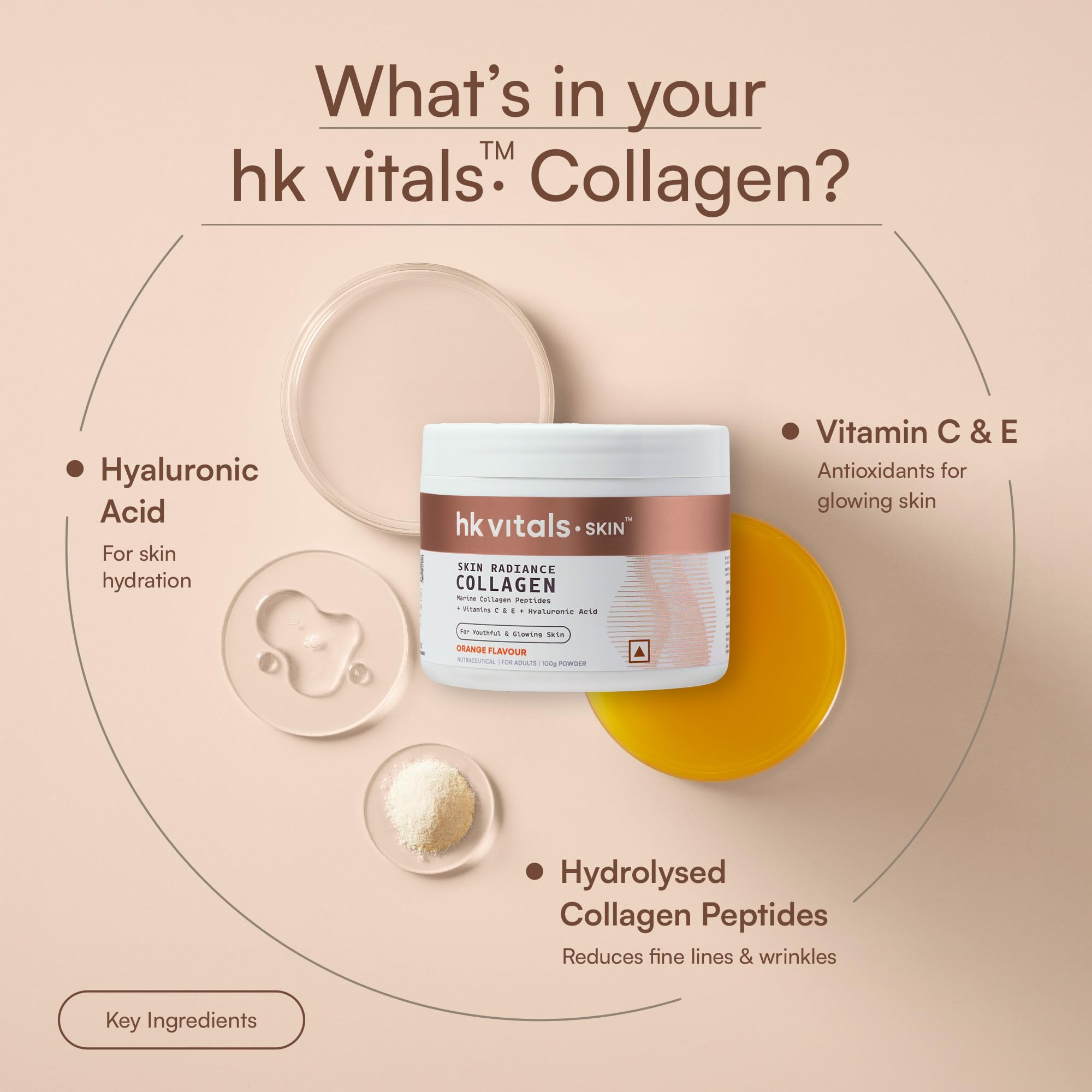 HK Vitals Collagen Powder Supplement, Marine Collagen with Vitamin C, E, Biotin and Hyaluronic Acid, Unisex Nutritional Suppl