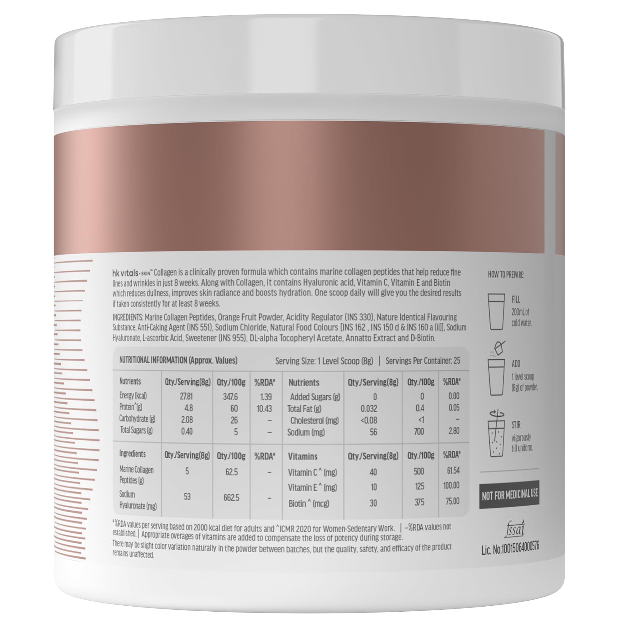 HK Vitals Collagen Powder Supplement, Marine Collagen with Vitamin C, E, Biotin and Hyaluronic Acid, Unisex Nutritional Suppl