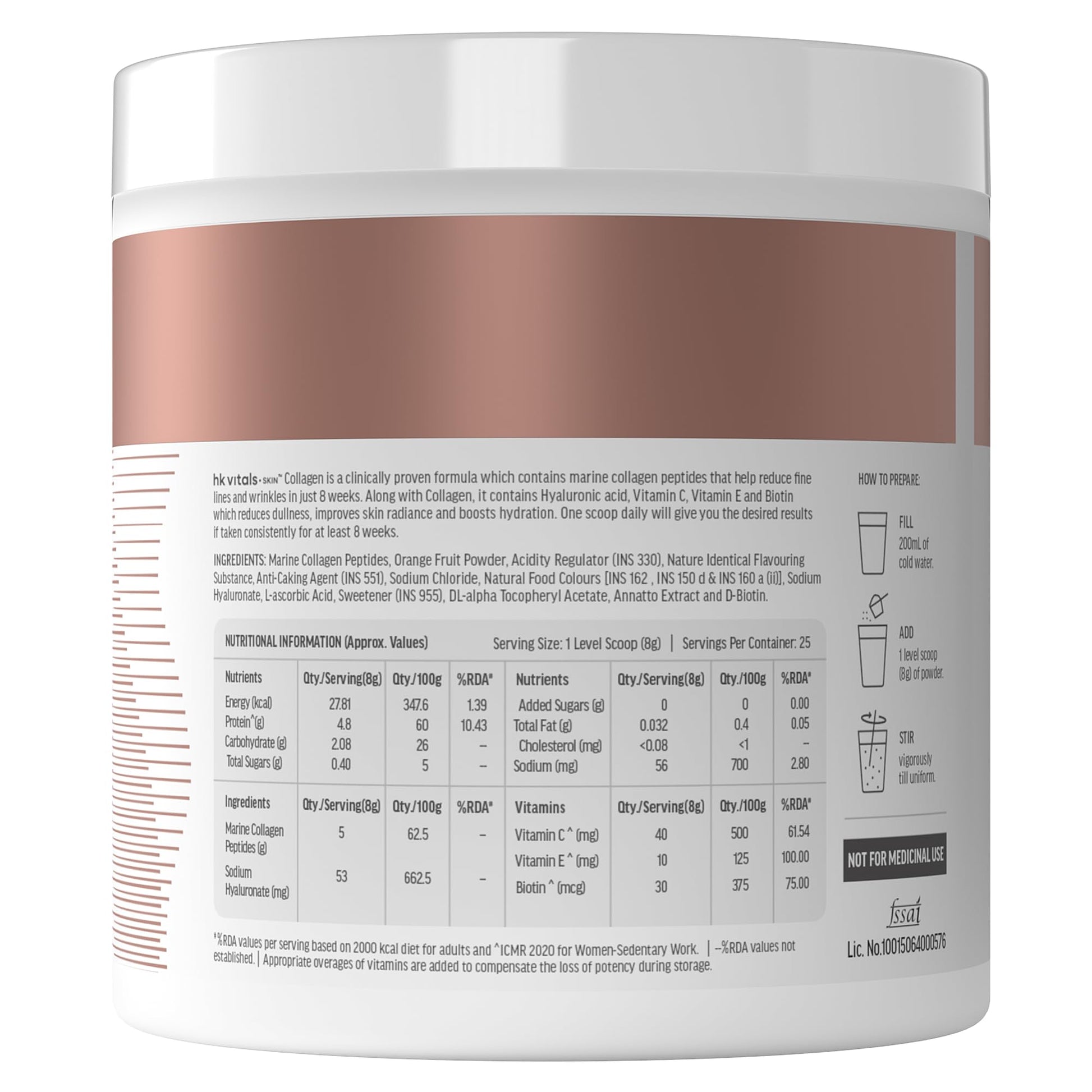 HK Vitals Collagen Powder Supplement, Marine Collagen with Vitamin C, E, Biotin and Hyaluronic Acid, Unisex Nutritional Suppl