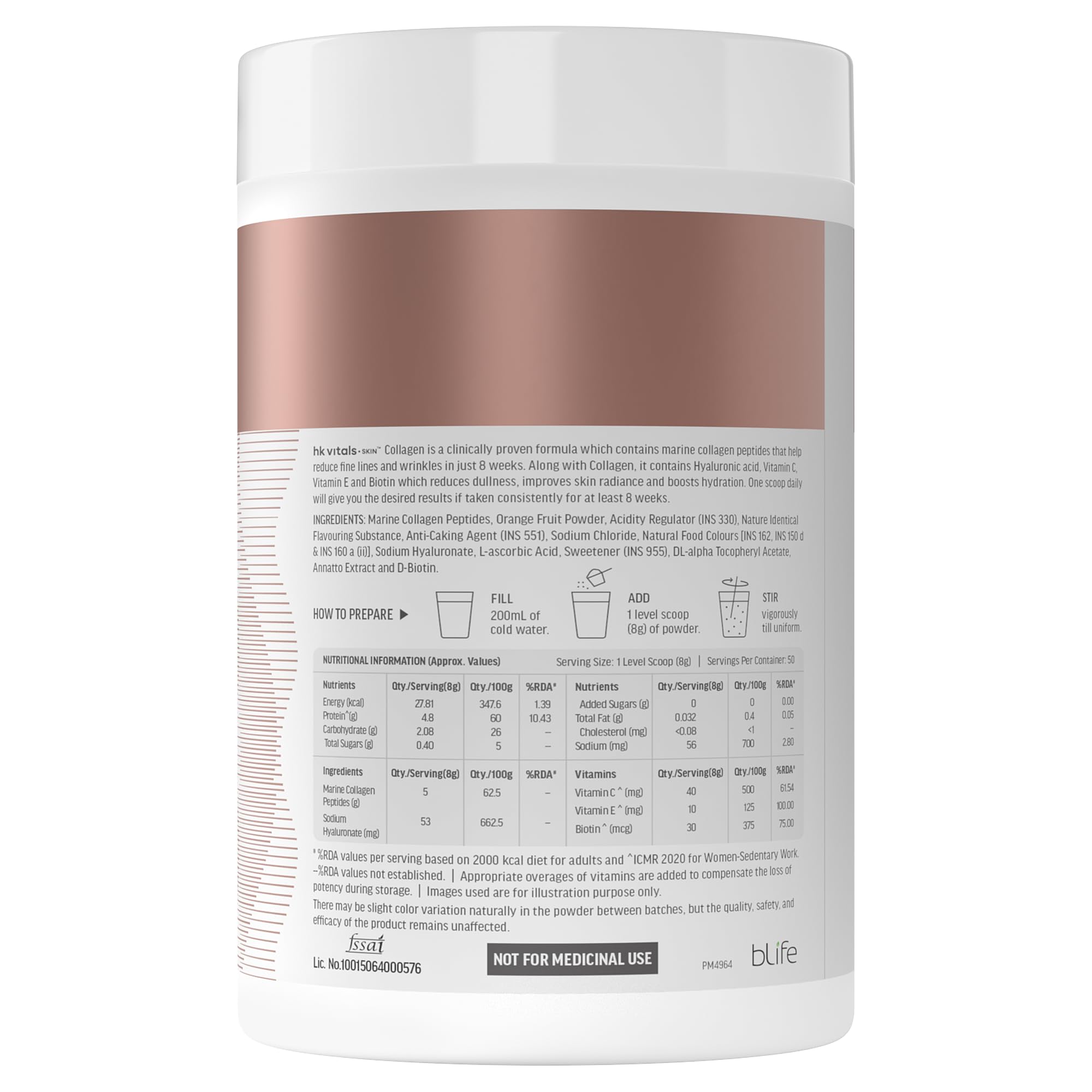 HK Vitals Collagen Powder Supplement, Marine Collagen with Vitamin C, E, Biotin and Hyaluronic Acid, Unisex Nutritional Suppl