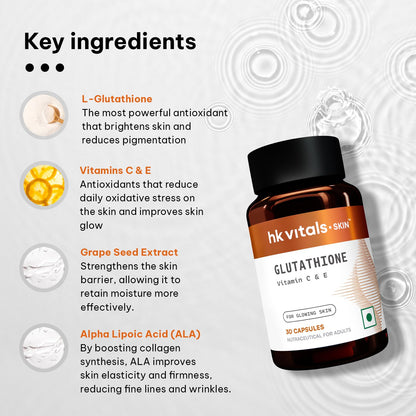 HK Vitals Glutathione, 30 Veg Capsules, Dietary Supplement with L-Glutathione and Antioxidants - packaging