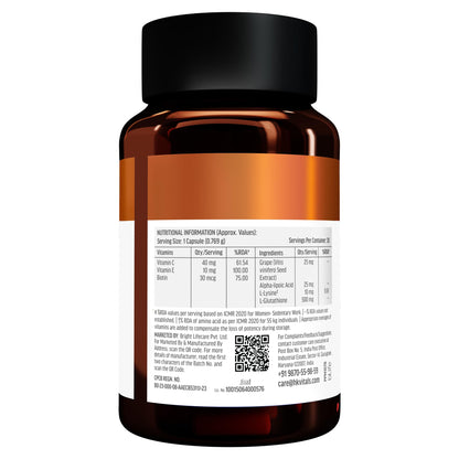 HK Vitals Glutathione, 30 Veg Capsules, Dietary Supplement with L-Glutathione and Antioxidants - close-up detail