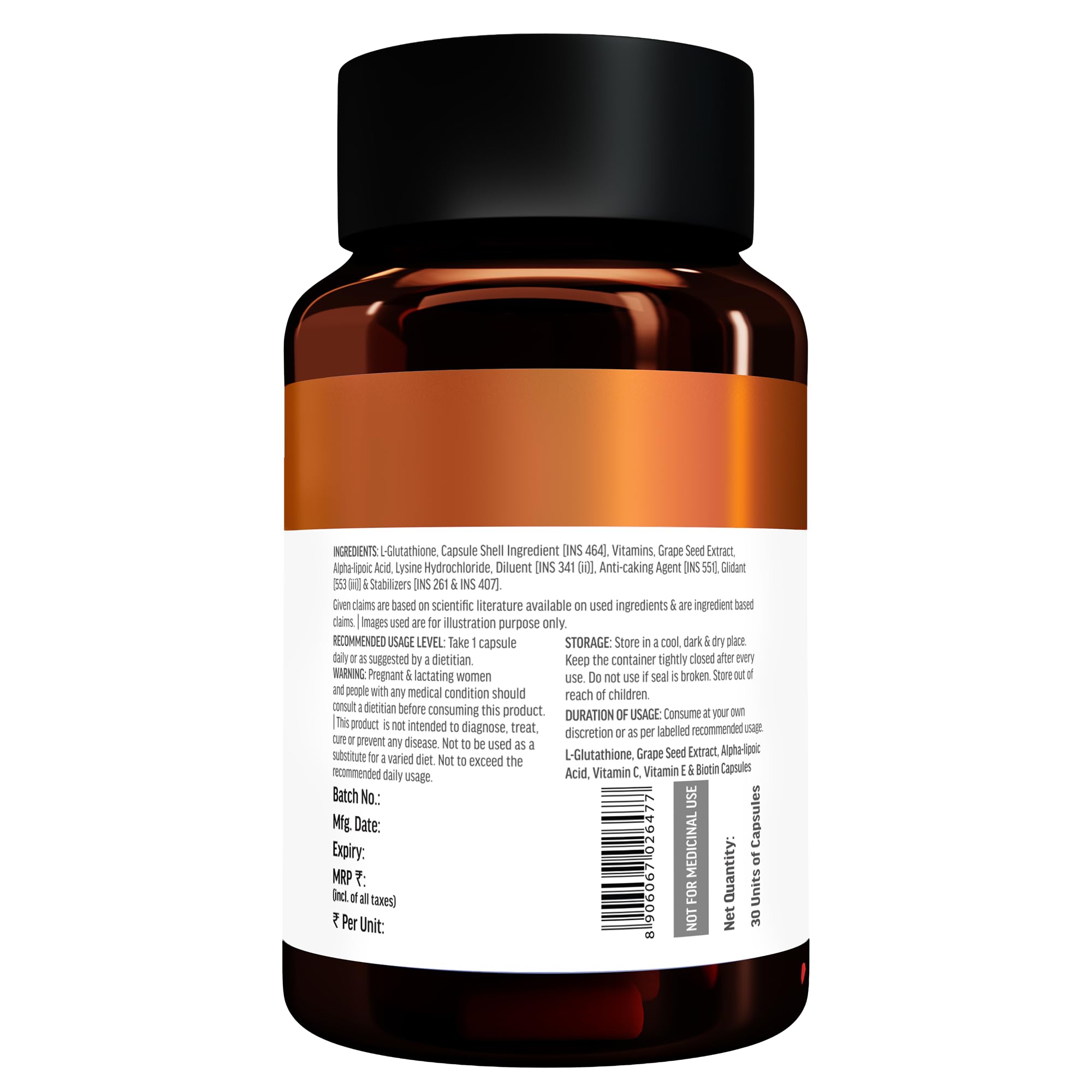 HK Vitals Glutathione, 30 Veg Capsules, Dietary Supplement with L-Glutathione and Antioxidants - in use