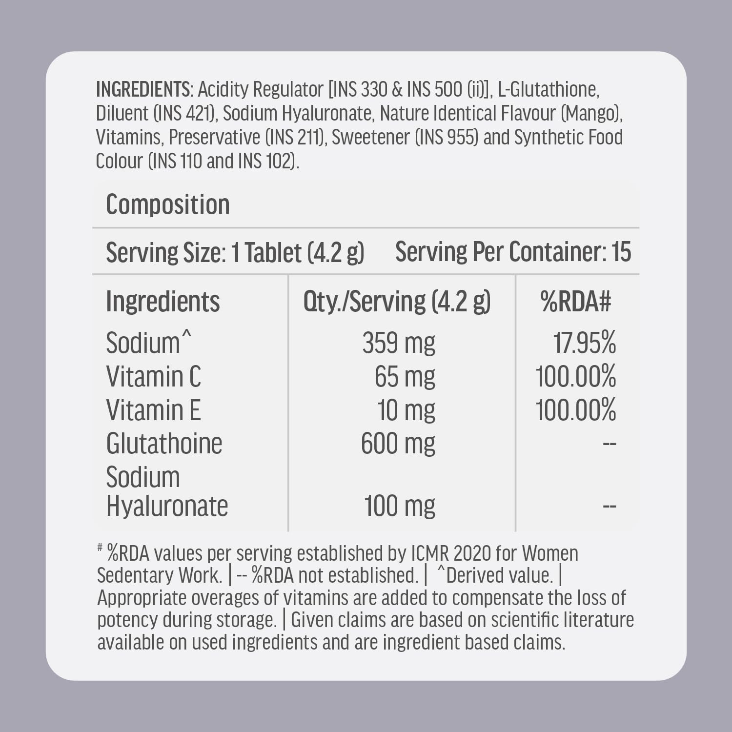 HK Vitals Glutathione Effervescent Tablets, 600mg L-Glutathione with Vitamin C & E, Nutritional Supplement, 15 Count (Pack of