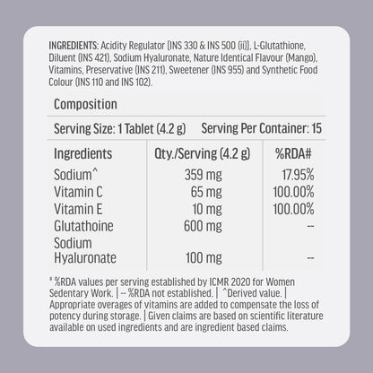 HK Vitals Glutathione Effervescent Tablets, 600mg L-Glutathione with Vitamin C & E, Nutritional Supplement, 15 Count (Pack of