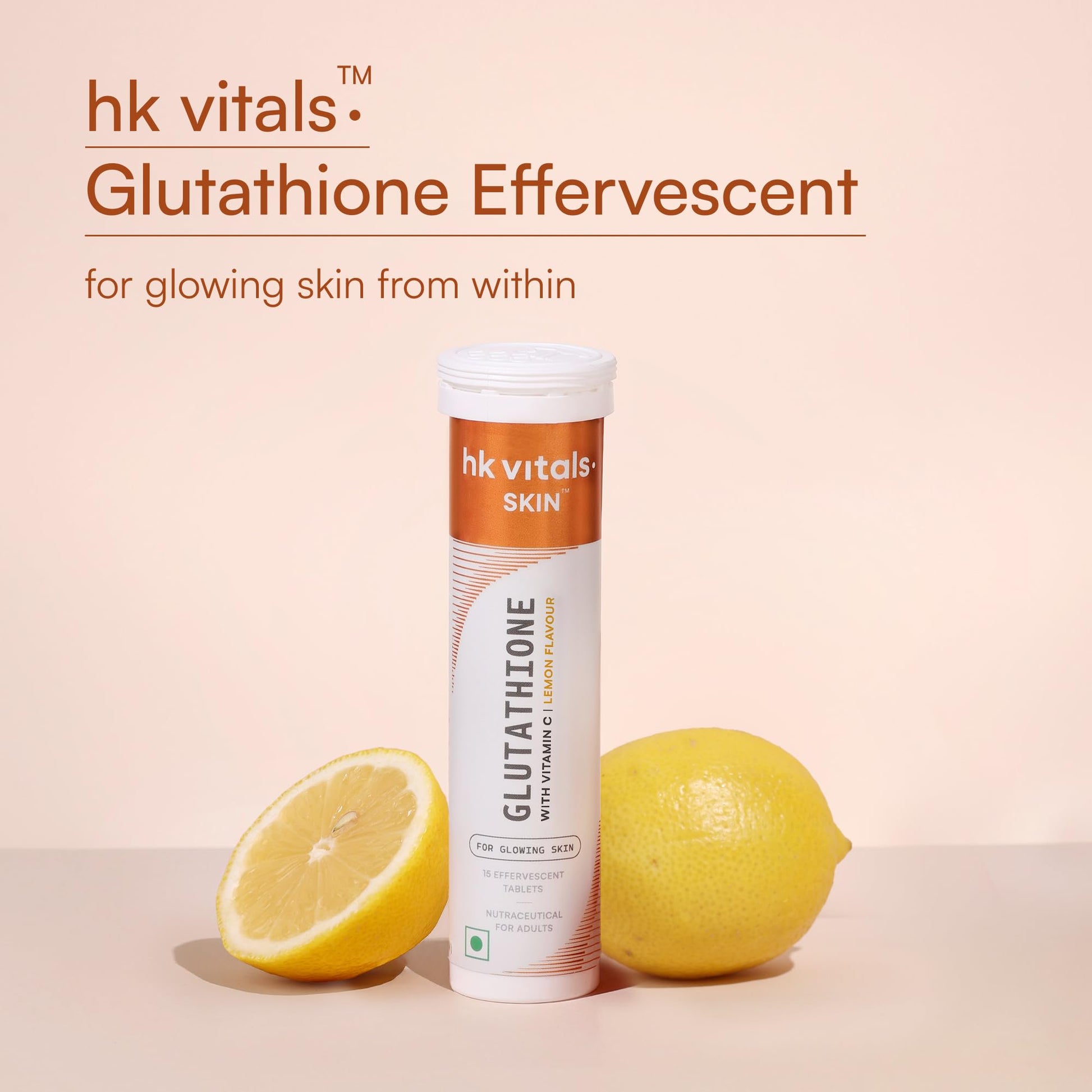 HK Vitals Glutathione Effervescent Tablets, 600mg L-Glutathione with Vitamin C & E, Nutritional Supplement, 15 Count (Pack of