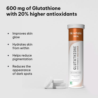 HK Vitals Glutathione Effervescent Tablets, 600mg L-Glutathione with Vitamin C & E, Nutritional Supplement, 15 Count (Pack of