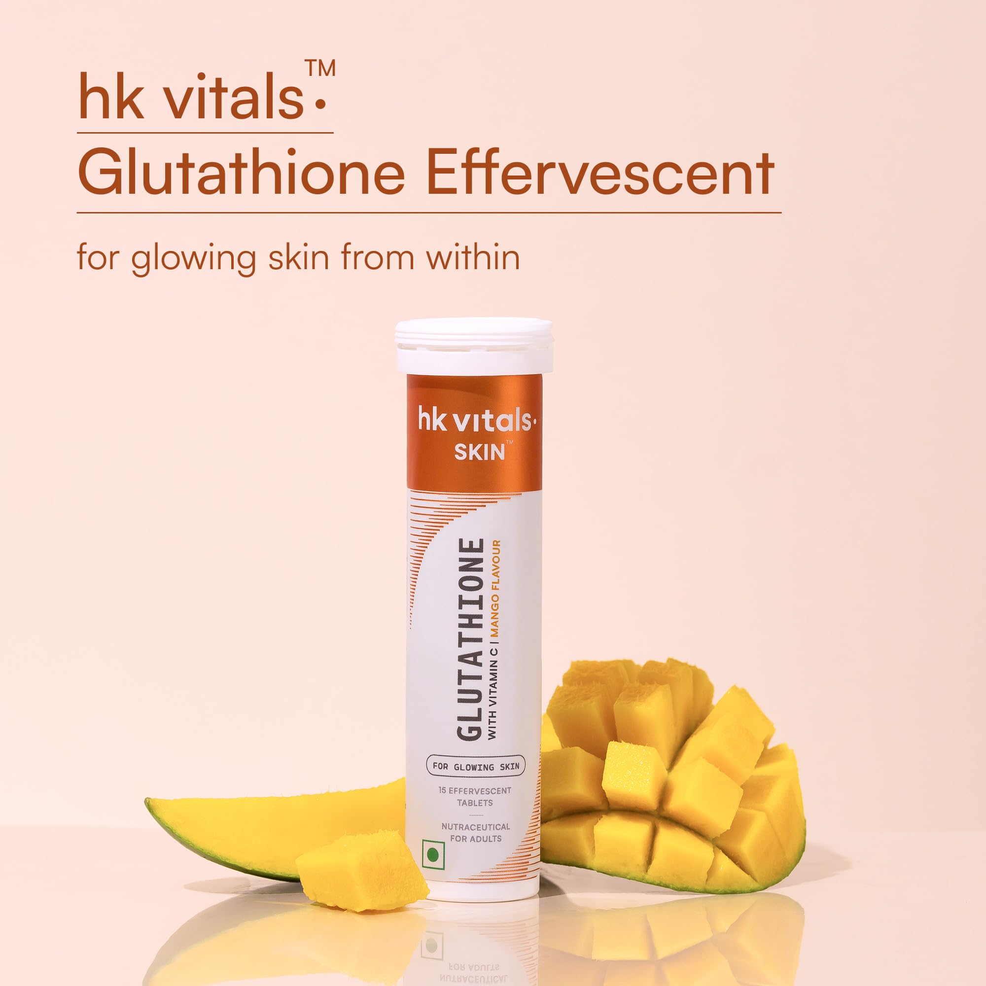 HK Vitals Glutathione Effervescent Tablets, 600mg L-Glutathione with Vitamin C & E, Nutritional Supplement, 15 Count (Pack of