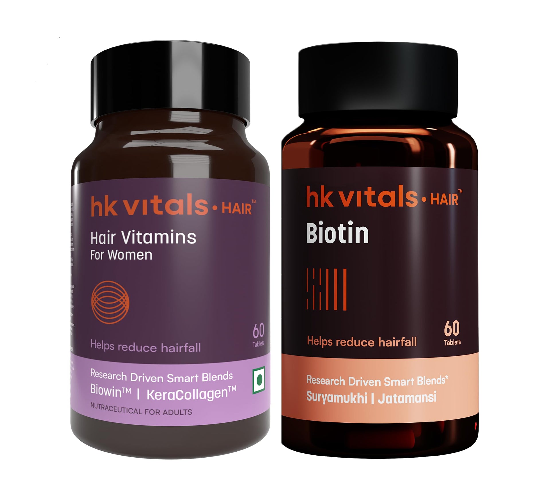 HK Vitals Hair Vitamins for Women, Vitamin B7 Biotin Tablets with Ashwagandha Tulsi Amla, Adult Dietary Supplement