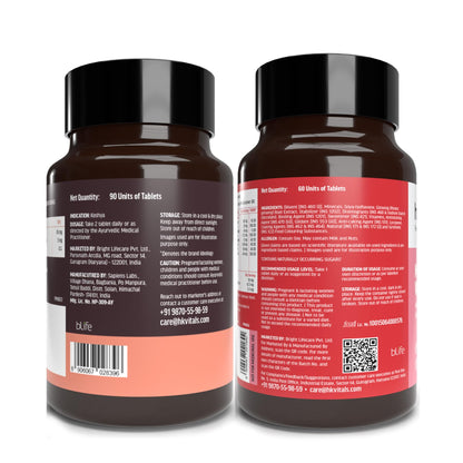 HK Vitals Hair Vitamins for Women, Vitamin B7 Biotin Tablets with Ashwagandha Tulsi Amla, Adult Dietary Supplement - back vie