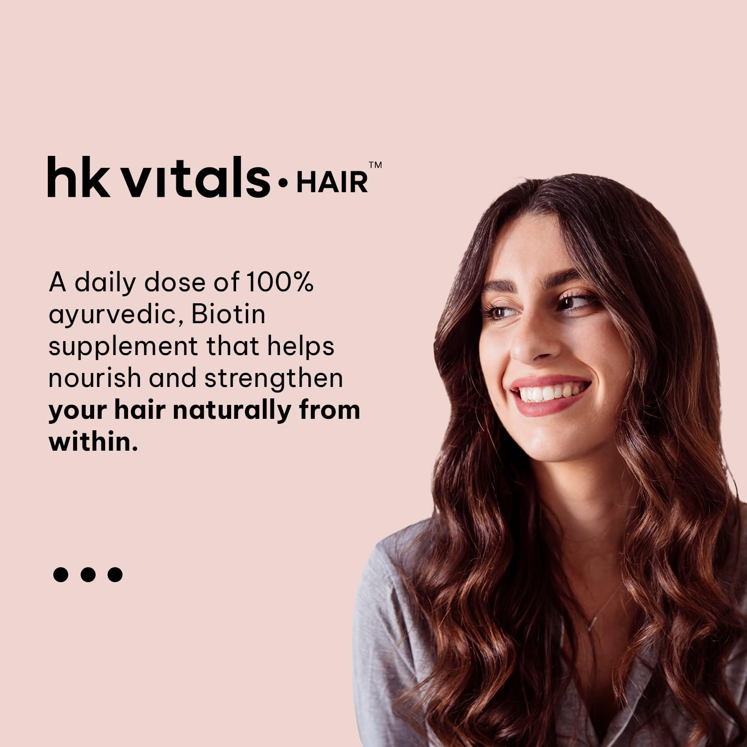 HK Vitals Hair Vitamins for Women, Vitamin B7 Biotin Tablets with Ashwagandha Tulsi Amla, Adult Dietary Supplement - front vi