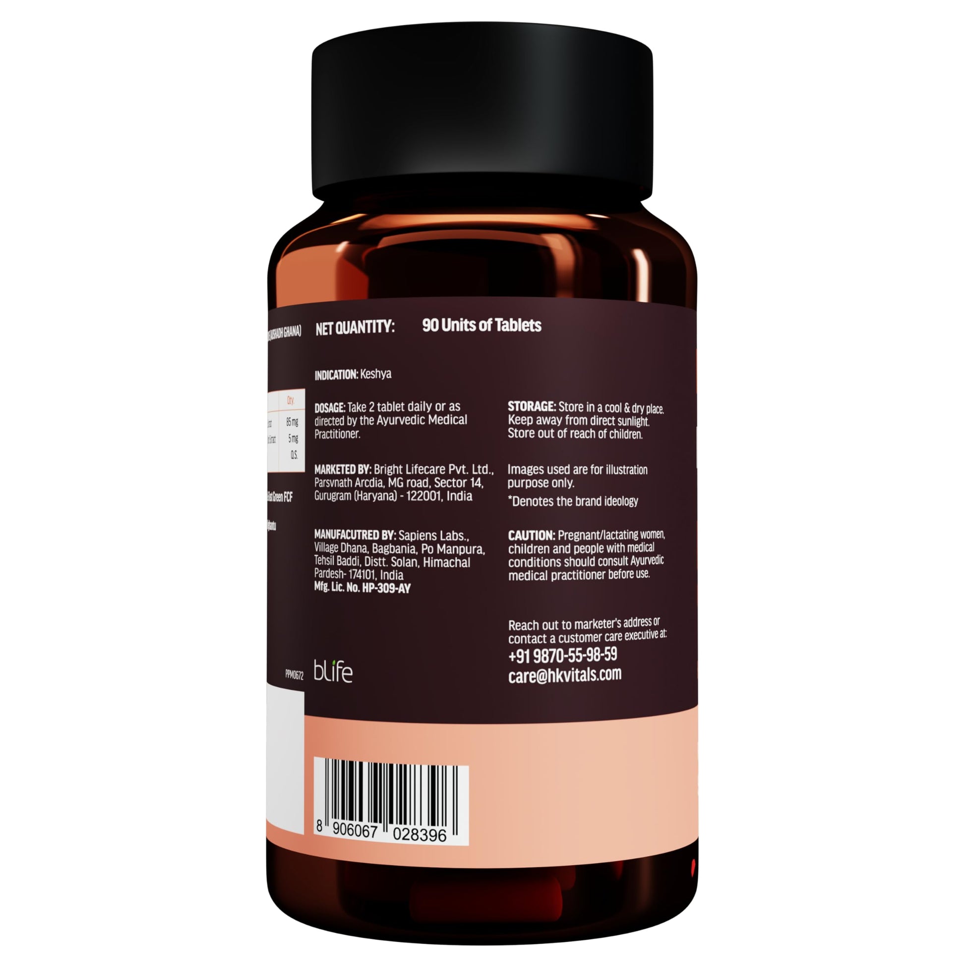 HK Vitals Hair Vitamins for Women, Vitamin B7 Biotin Tablets with Ashwagandha Tulsi Amla, Adult Dietary Supplement - back vie
