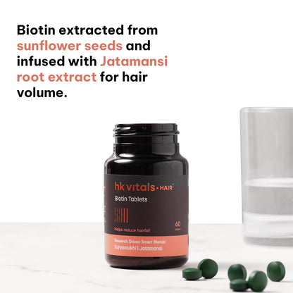 HK Vitals Hair Vitamins for Women, Vitamin B7 Biotin Tablets with Ashwagandha Tulsi Amla, Adult Dietary Supplement - back vie