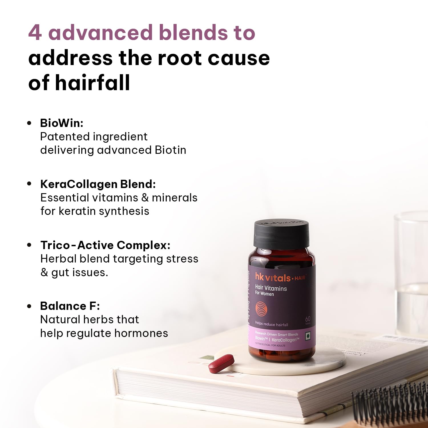 HK Vitals Hair Vitamins for Women, Vitamin B7 Biotin Tablets with Ashwagandha Tulsi Amla, Adult Dietary Supplement - packagin