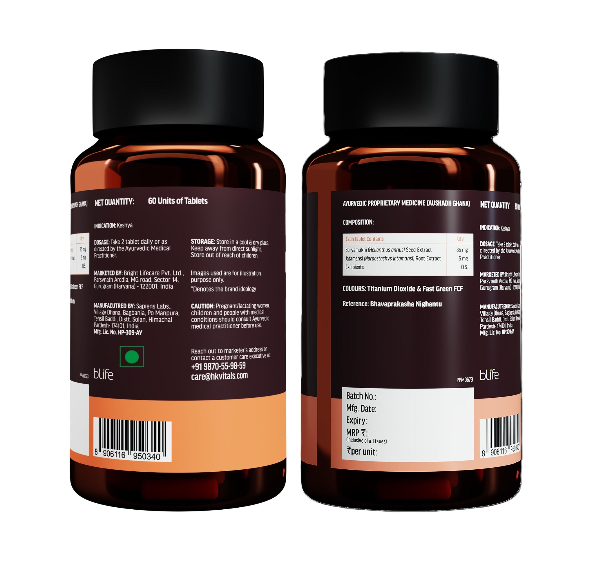 HK Vitals Hair Vitamins for Women, Vitamin B7 Biotin Tablets with Ashwagandha Tulsi Amla, Adult Dietary Supplement - label de