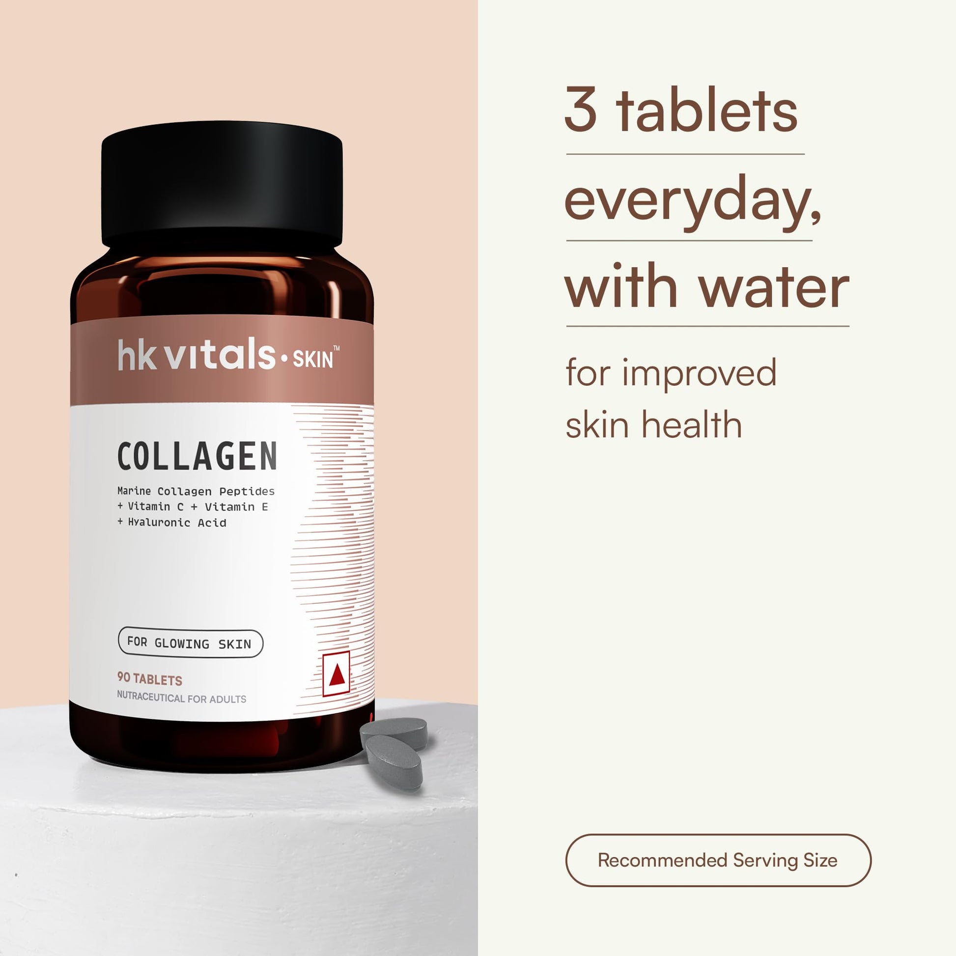 HK Vitals Marine Collagen Peptides, 90 Tablets, Unflavoured, Adult Nutritional Supplement - ingredients panel