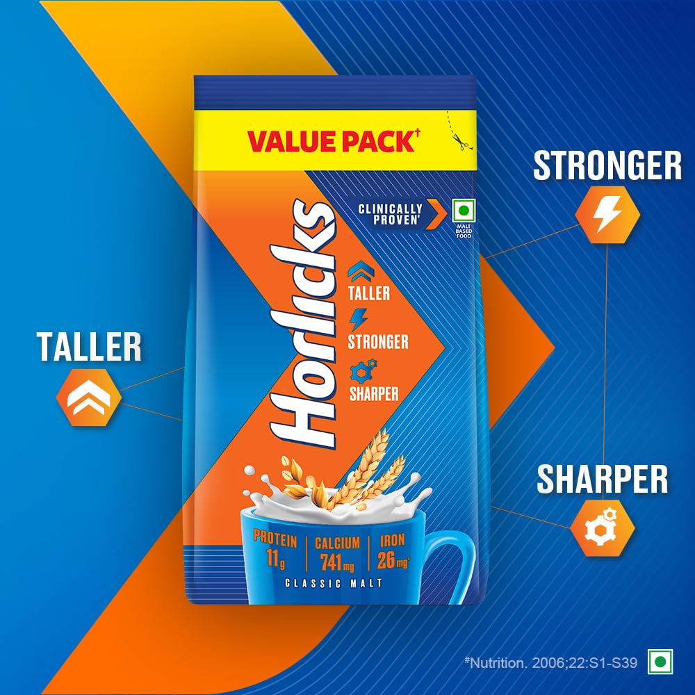 Horlicks Classic Malt Nutrition Drink Mix, 1kg Refill Powder - front view (9)