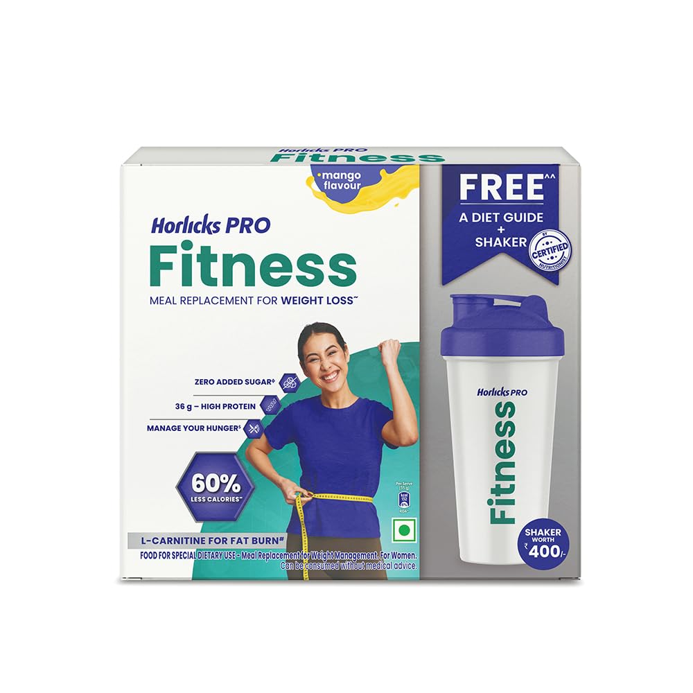 Horlicks PRO Fitness Mango Meal Replacement Shake 400g, High Protein & Fiber, No Added Sugar