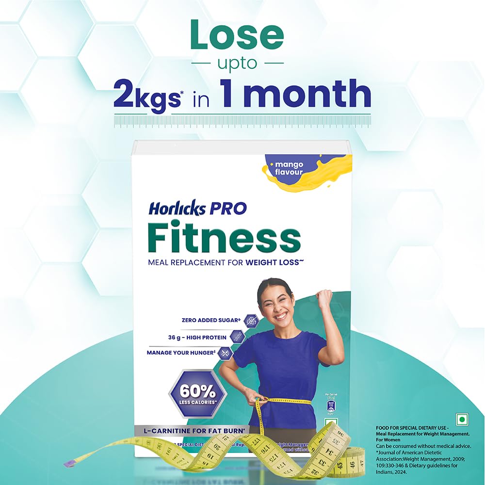 Horlicks PRO Fitness Mango Meal Replacement Shake 400g, High Protein & Fiber, No Added Sugar - front view