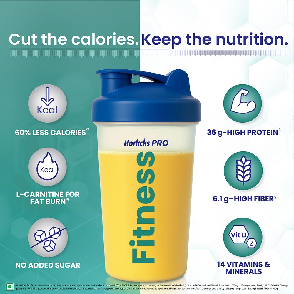 Horlicks PRO Fitness Mango Meal Replacement Shake 400g, High Protein & Fiber, No Added Sugar - packaging
