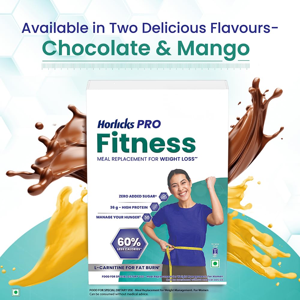 Horlicks PRO Fitness Mango Meal Replacement Shake 400g, High Protein & Fiber, No Added Sugar - close-up detail