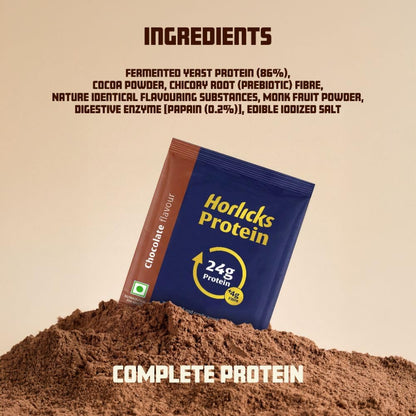 Horlicks Protein Powder 1 Kg Pack| 24g Protein | 4g Fibre|Chocolate Flavour |28 Daily Use Sachets | Fermented Yeast Isolate |