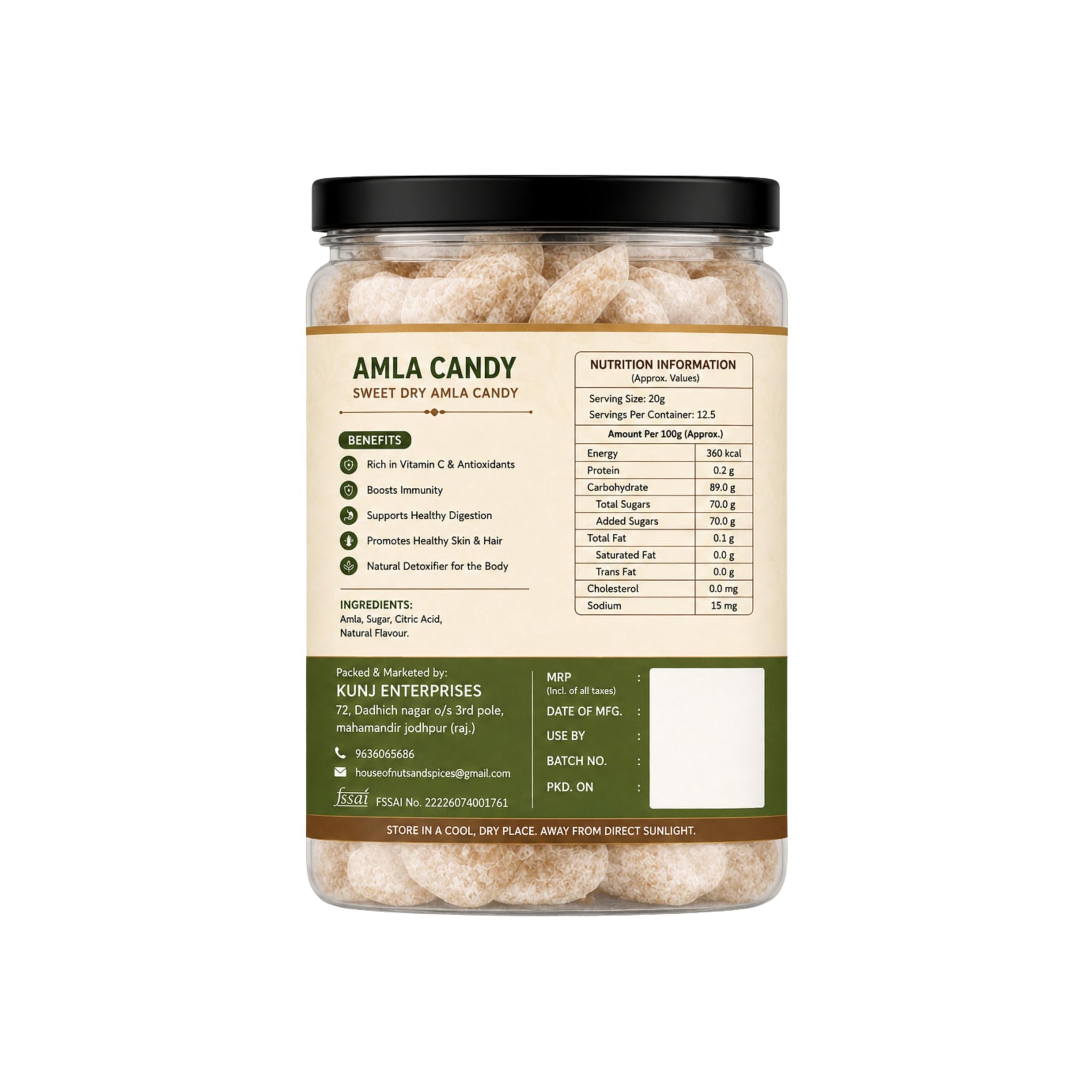 HOUSE OF NUTS N SPICES Sweet Amla Candy 250gm | Sweet & Tangy Indian Gooseberry Candy | Digestive Candy Rich in Vitamin C | H