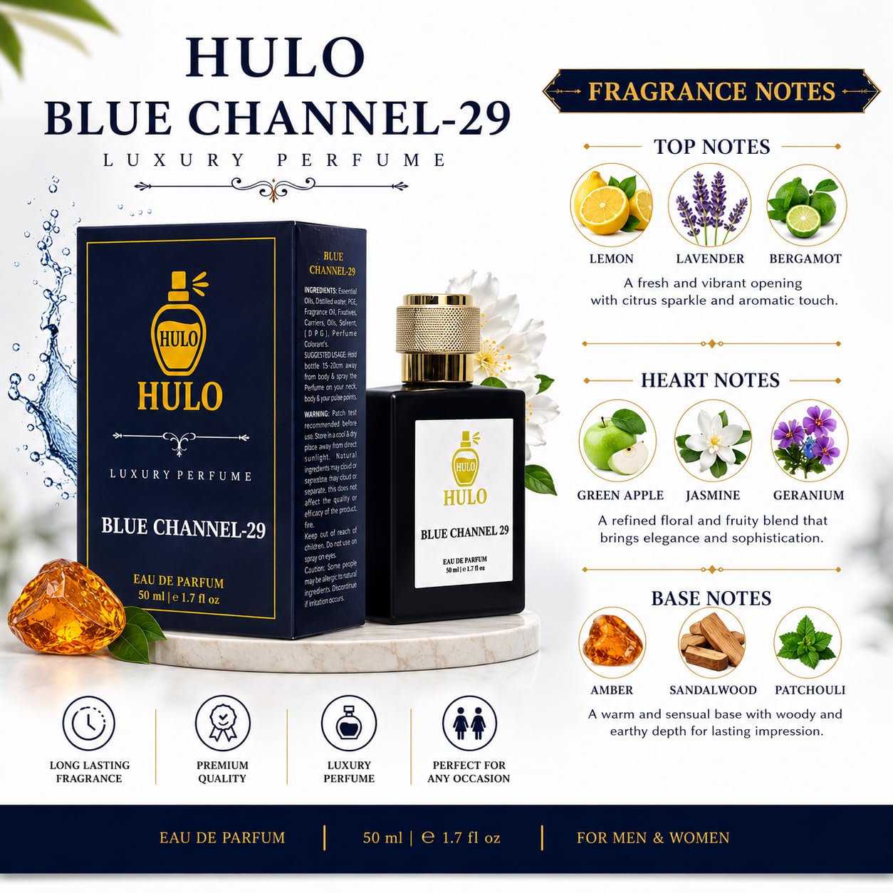 Hulo Eau de Parfum 50ml Unisex Fragrance Spray for Daily Wear - packaging