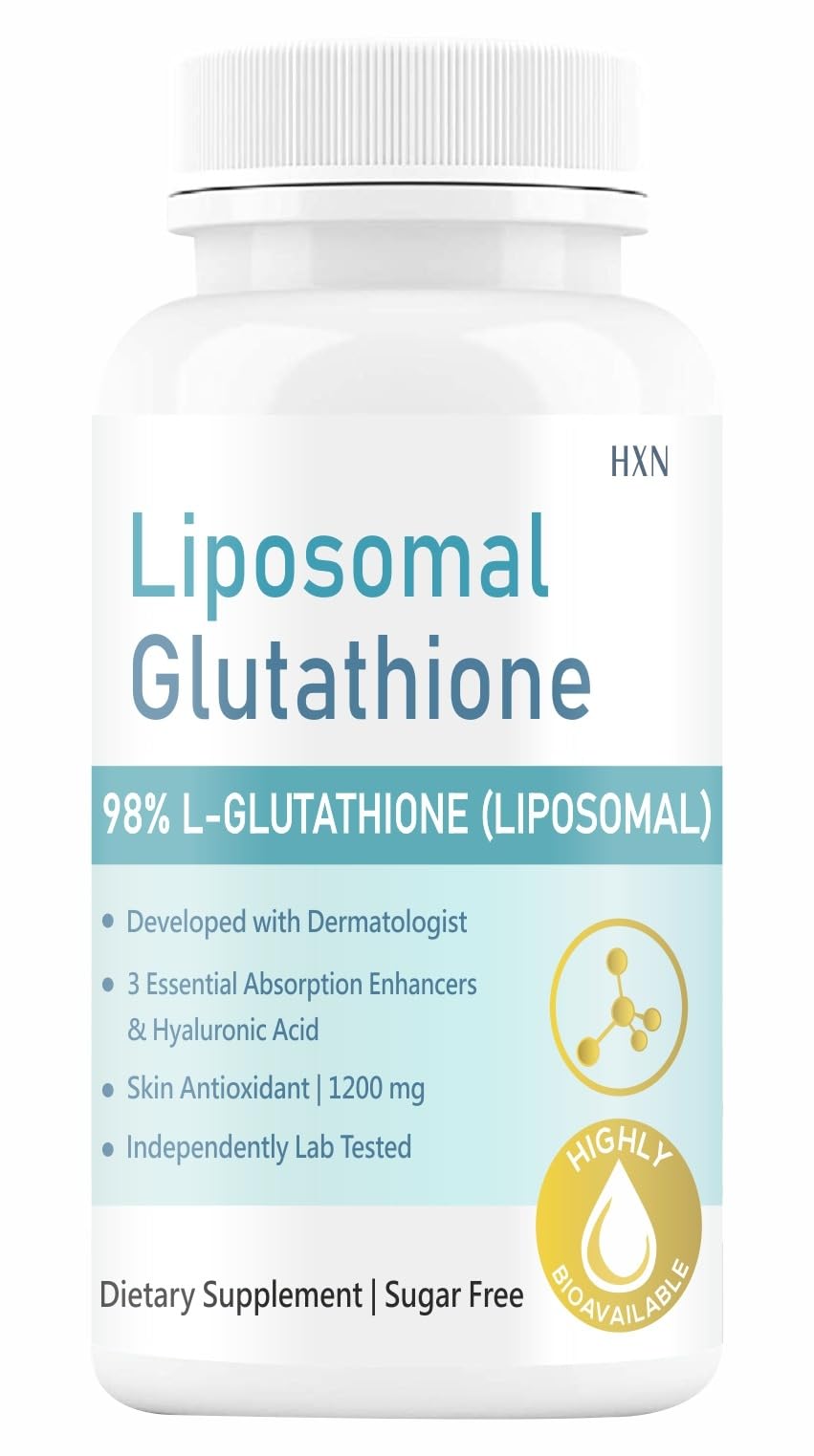 HXN Liposomal Glutathione Tablets, 1200mg Formula with Hyaluronic Acid, Resveratrol, Vitamin C, 60 Count
