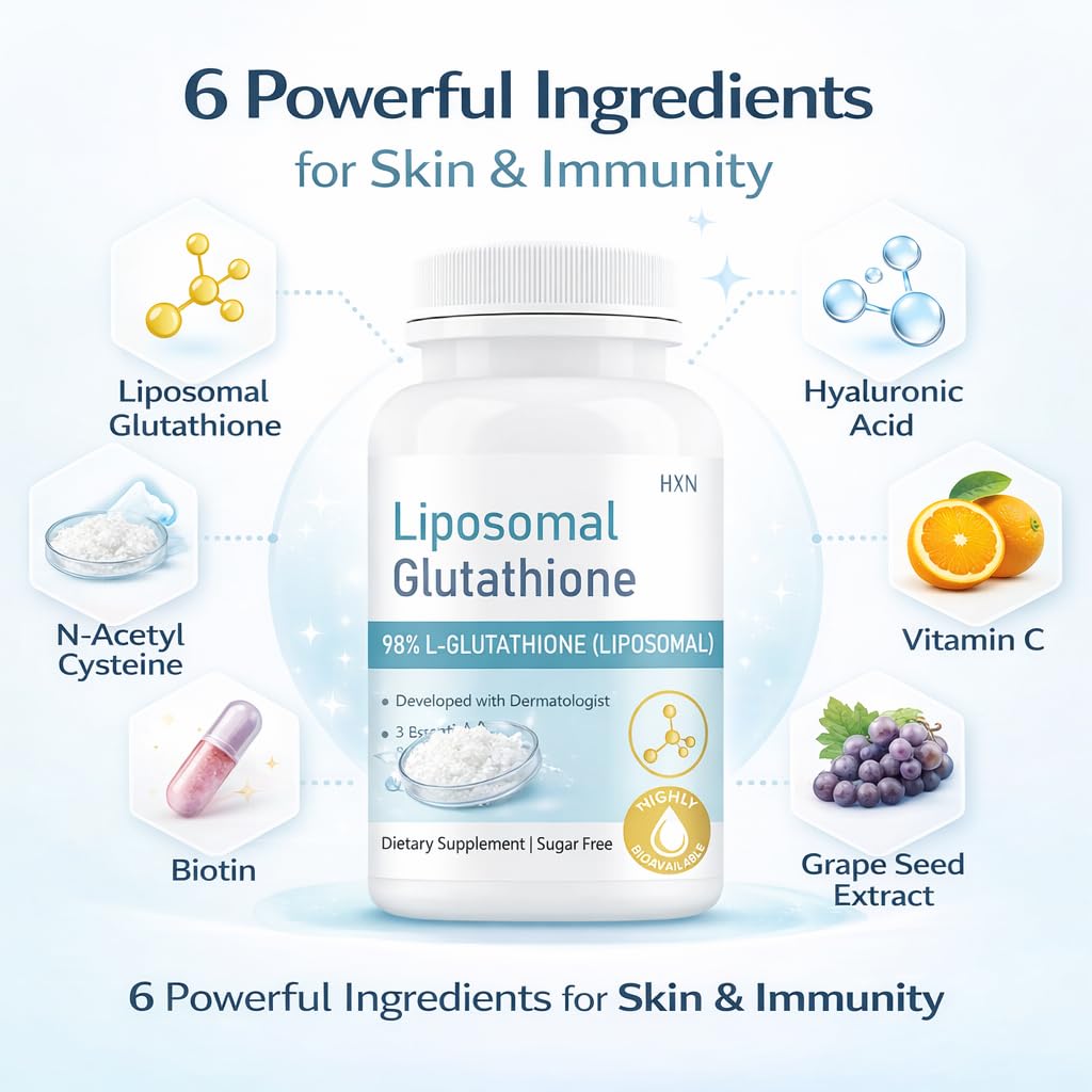 HXN Liposomal Glutathione Tablets, 1200mg Formula with Hyaluronic Acid, Resveratrol, Vitamin C, 60 Count - front view