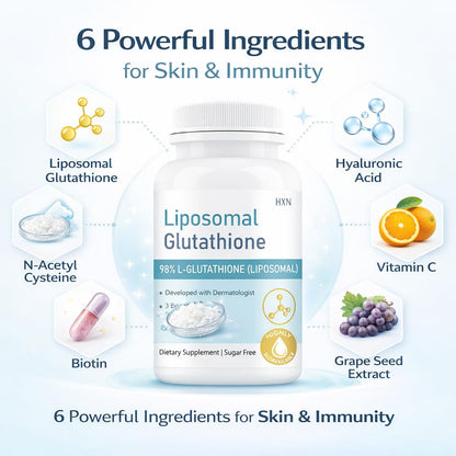 HXN Liposomal Glutathione Tablets, 1200mg Formula with Hyaluronic Acid, Resveratrol, Vitamin C, 60 Count - front view